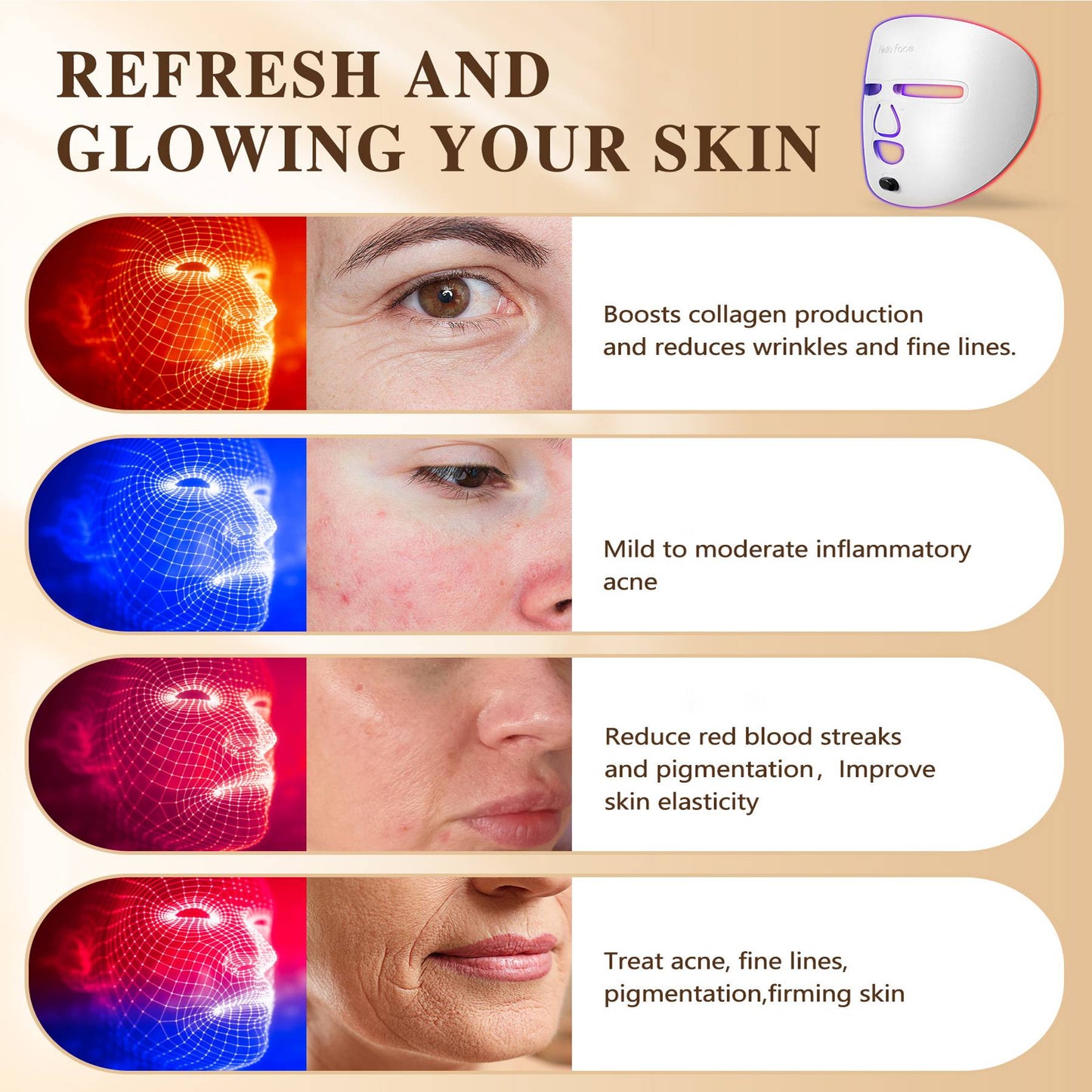 RIFRIA LED Face Mask for Facial Care – Red Light Therapy Mask for Face, Home & Travel